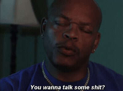 Bald Man In Blue Shirt Says You Wanna Talk Some Shit GIF