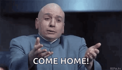 Bald Man In Blue Suit Making Funny Face Saying Come Home GIF