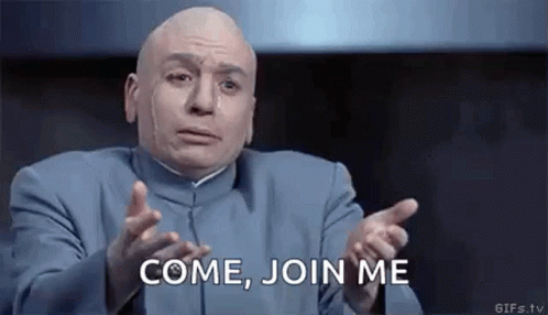 Bald Man In Blue Suit Saying Come Join Me GIF