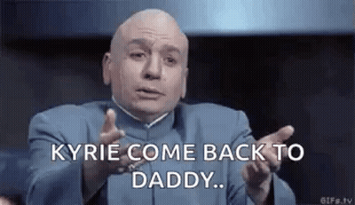 Bald Man In Blue Suit Saying Kyrie Come Back To Daddy GIF