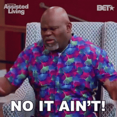 Bald Man In Colorful Chair Saying No It Ain't GIF