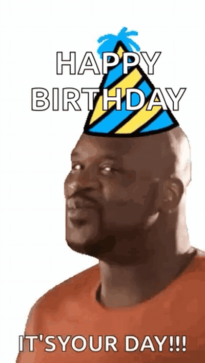 Bald Man In Party Hat Says Happy Birthday It's Your Day GIF