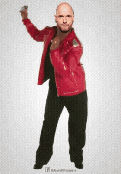Bald Man In Red Jacket Dancing With Ajaxwallpapers GIF
