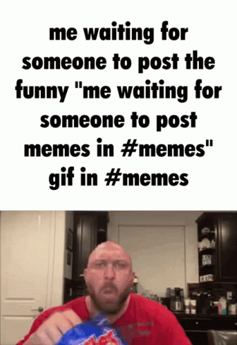 Bald Man In Red Shirt Holding Bag Of M&M's GIF