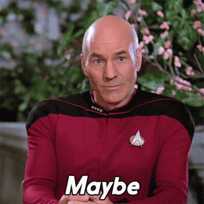 Bald Man In Star Trek Uniform Saying Maybe GIF