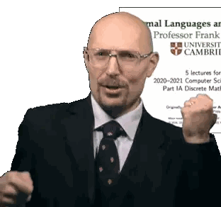 Bald Man In Suit In Front Of Cambridge Sign Sticker