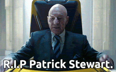 Bald Man In Suit Saying R.I.P. Patrick Stewart GIF
