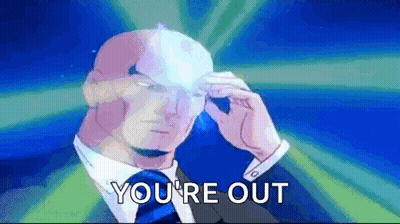 Bald Man In Suit With Light Eyes Saying You're Out GIF