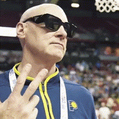 Bald Man In Sunglasses And Blue Jacket With Letter P GIF