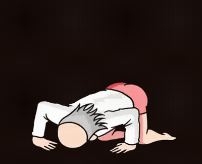 Bald Man in Sunglasses and Shorts Kneeling With Hands Up