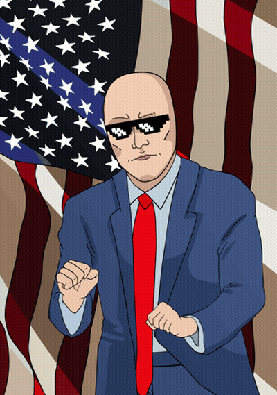 Bald Man In Sunglasses And Suit With Flag GIF