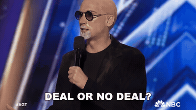 Bald Man In Sunglasses Holding Microphone Says Deal Or No Deal GIF