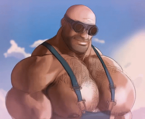 Bald Man In Suspenders And Goggles Looking At Camera GIF