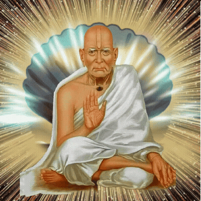 Bald Man In White Robe In Front Of Shell GIF