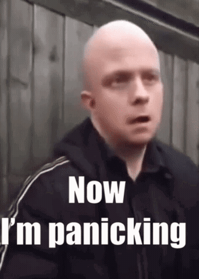 Bald Man Now I'm Panicking By Wooden Fence GIF