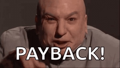 Bald Man Pointing At Camera Saying Payback GIF