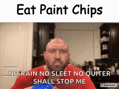 Bald Man Red Shirt Saying Eat Paint Chips GIF