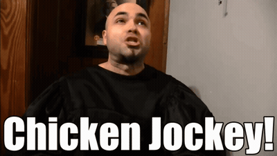 Bald Man Saying Chicken Jockey GIF