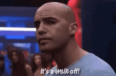 Bald Man Saying It's A Chuck Off In Front Of Crowd GIF