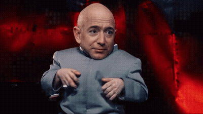 Bald Man Sitting Gray Suit Red Background GIF