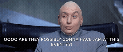 Bald Man Sitting In Chair Says Oooo Are They Possibly Gonna Have Jam At This Event GIF