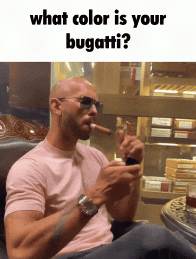 Bald Man Smoking Cigar Saying What Color Is Your Bugatti GIF