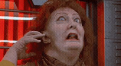 Bald Man Surprised Face Red Curtain GIF