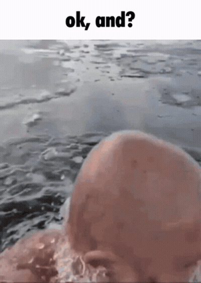 Bald Man Swimming With Ok And ? Above GIF