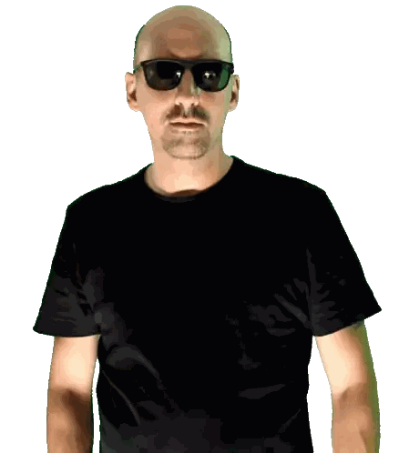 Bald Man Wearing Sunglasses And Black T-Shirt Sticker