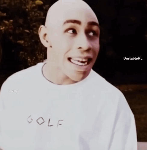 Bald Man Wearing White Shirt That Says Golf GIF