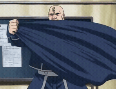 Bald Man With Beard Holding Blue Cloth GIF