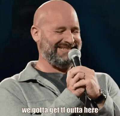 Bald Man With Beard Holding Microphone Saying We Gotta Get TF Outta Here GIF