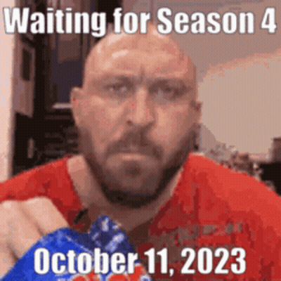 Bald Man With Beard Holding Popcorn Waiting For Season 4 October 11 2023 GIF