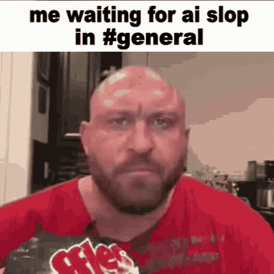 Bald Man With Beard In Red Shirt Saying Me Waiting For AI Stop In General GIF