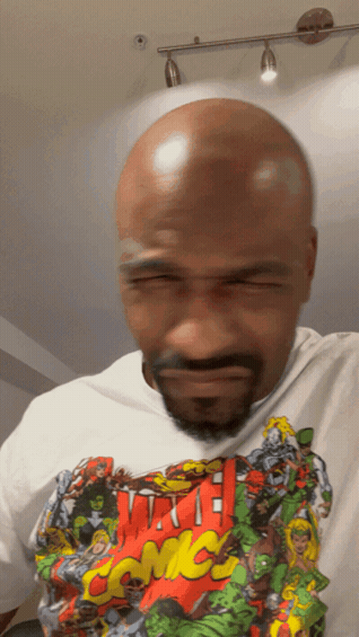 Bald Man With Beard Wearing Marvel T-Shirt GIF