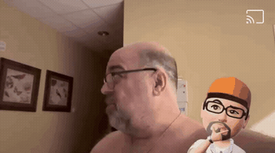 Bald Man With Glasses And Beard Next To Cartoon Man GIF