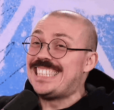 Bald Man With Glasses And Mustache Smiling GIF