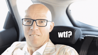 Bald Man With Glasses In Car With WTF Sticker GIF