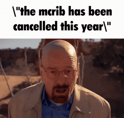 Bald Man With Glasses Says The McRib Has Been Cancelled This Year GIF