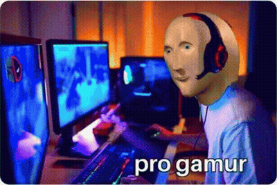 Bald Man With Headphones Playing Video Game Pro Gamur GIF