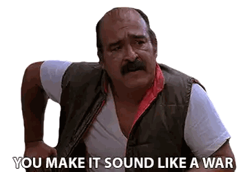 Bald Man With Mustache Saying You Make It Sound Like War Sticker