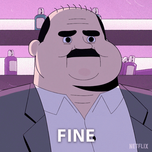 Bald Man With Mustache Says Fine GIF