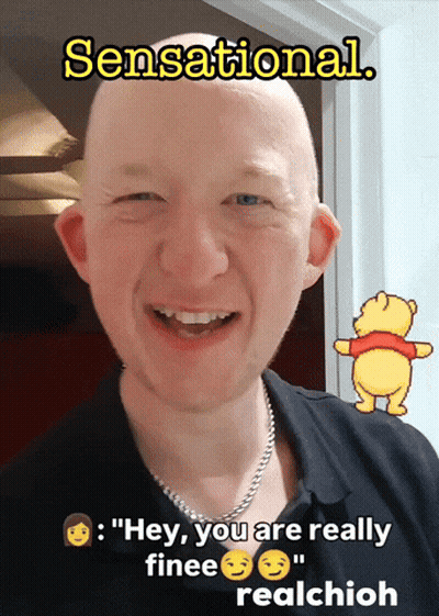 Bald Man With Winnie The Pooh Sticker Sensational GIF