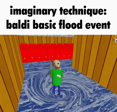 Baldi Standing In Room With Swirl Floor Saying Imaginary Technique Baldi Basic Flood Event GIF
