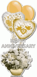 Balloon And Flowers Happy 25Th Anniversary GIF