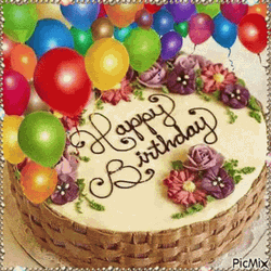 Balloon Flower Cake Happy Birthday GIF