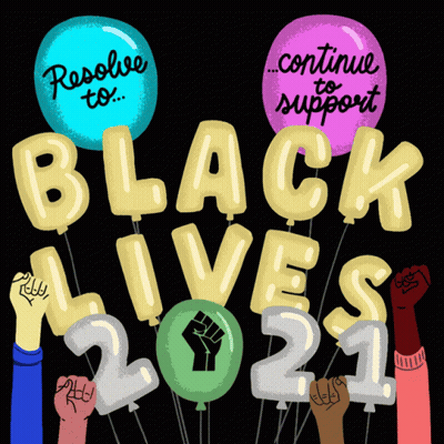 Balloons That Say Resolve To Continue To Support Black Lives 2021 Are Displayed GIF