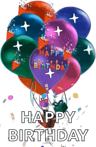 Balloons With Happy Birthday Flying In Air GIF