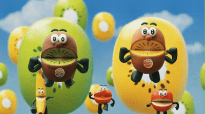 Banana And Kiwi With Faces And Arms GIF