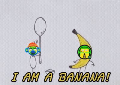 Banana And Spoon Saying I Am A Banana GIF